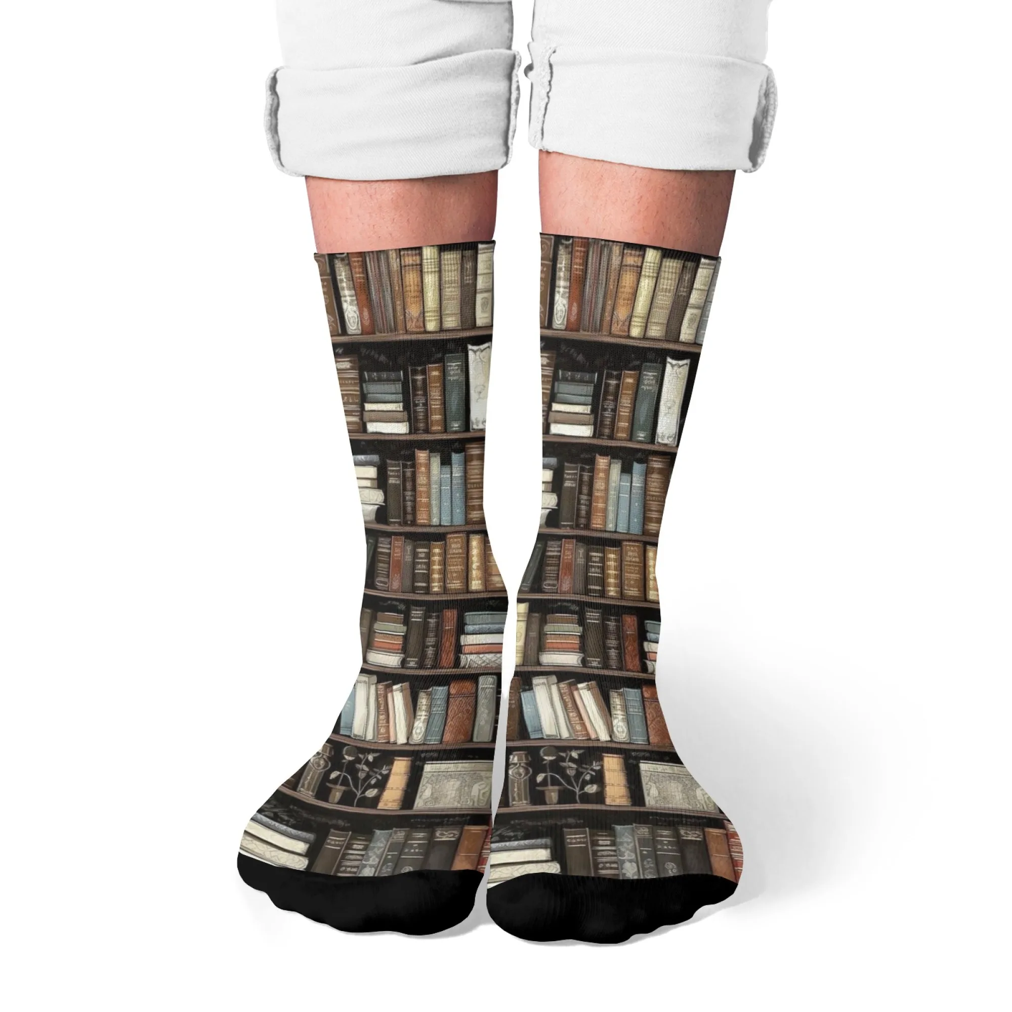 Calzini creativi con motivo libreria, comodi calzini sportivi casual unisex caldi antiscivolo, novità divertenti calzini hip hop felici regalo