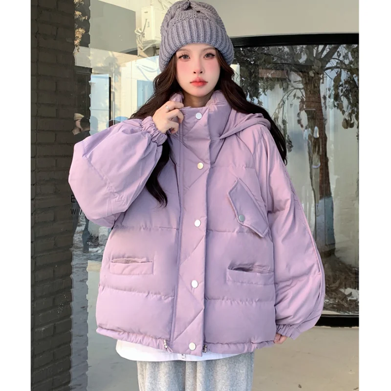 Red Down Jacket Women Coat Hooded Fashion American Streetwear Y2K Style Duck Down Feather Female Winter Purple Short Outwear