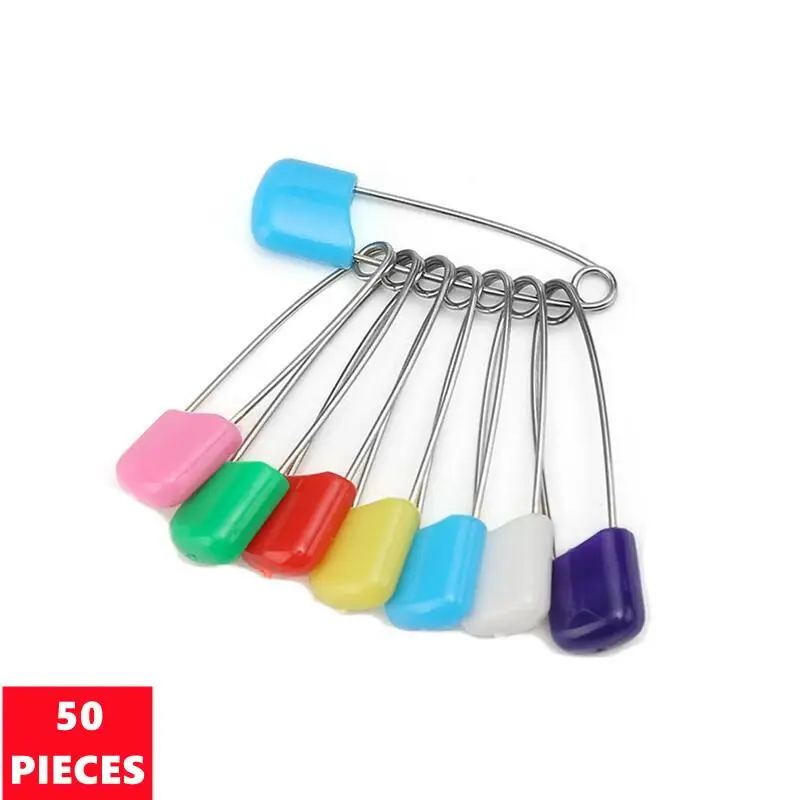 50Pcs 4cm×1cm Candy Colored Plastic Children's Pin Bread Head Stainless Steel Pin Saliva Towel Safety Buckle Sewing Accessories