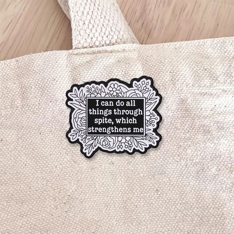 I Can Do All Things Through Spite Which Strengthens Me Enamel Badge Floral Border Quote Alloy Pin Brooch Jewelry Gifts
