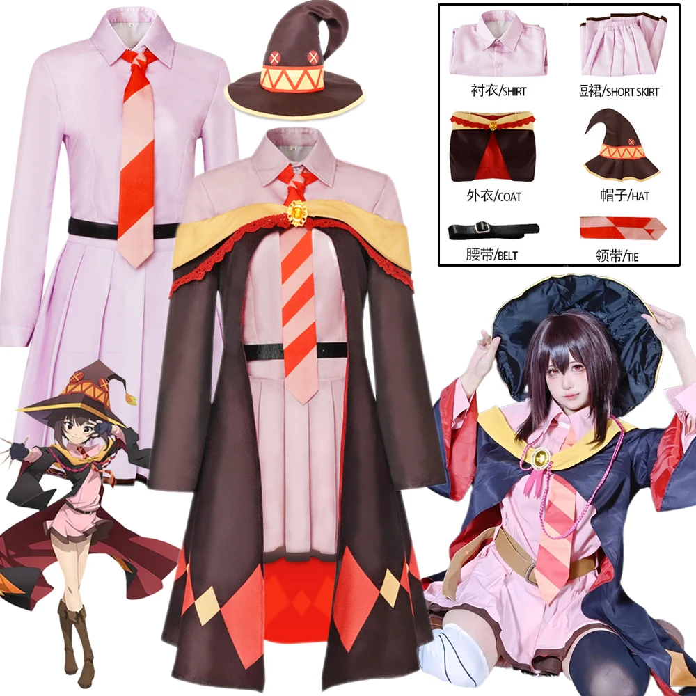 Disfraz de Megumin, disfraz de Anime KONOSUBA, la bendición de Dios en este maravilloso mundo, peluca de Megumin, conjunto completo, trajes de bruja de Halloween para mujer