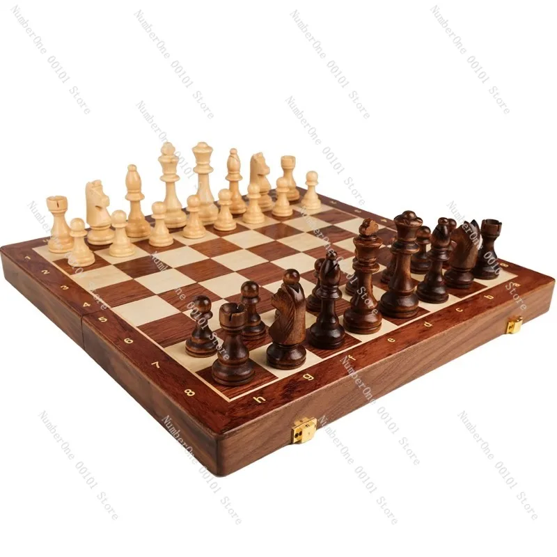 

Chess solid wood high-end set large children's wooden folding chess board