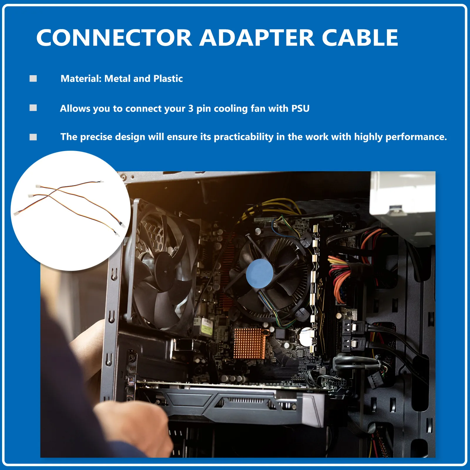 3Pcs CPU Fan Extension Cable 3-Pin Interface Adapter Connector Splitter Cable for Pc Cooling Fan Connection