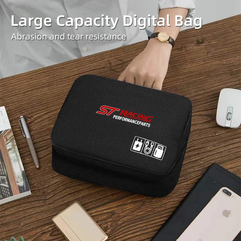 كابل بيانات السيارة حقيبة التخزين مقاوم للماء السفر المنظم حقيبة USB DataLine لفورد ST Line سباق RS S Kuga Fiesta Fusion Mondeo E