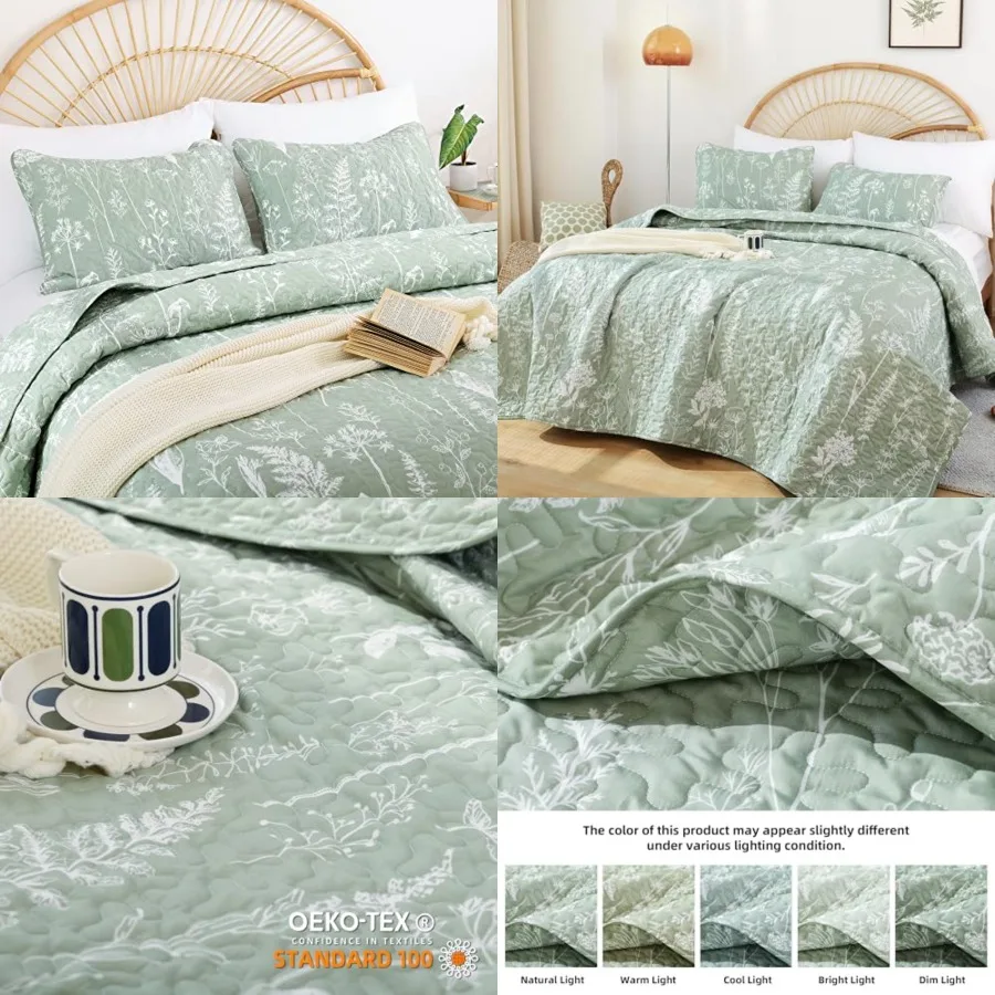 

Quilt Size Quilt Bed Spread Boho Quilt with Floral Pattern Microfiber Quilts Set 3 Pieces Lightweight Comforter Reversible Bedd