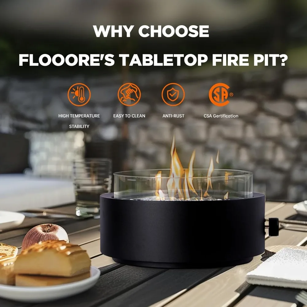 حفرة نار من البروبان على سطح الطاولة، حفرة نار بفتحة مظلة غاز خارجية، وعاء حريق مستدير للمدفأة المحمولة مع واقي زجاجي للرياح #2