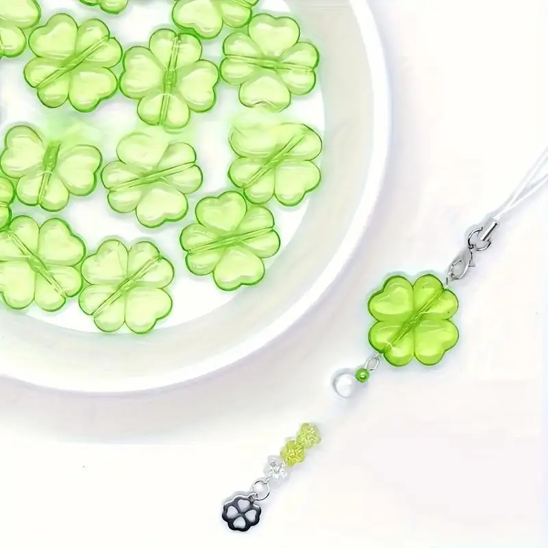 50 Pieces of Green Clover Beads, 26mm Acrylic Jewelry, Suitable for DIY Jewelry Making - Perfect for Necklace and Bracelet Craft