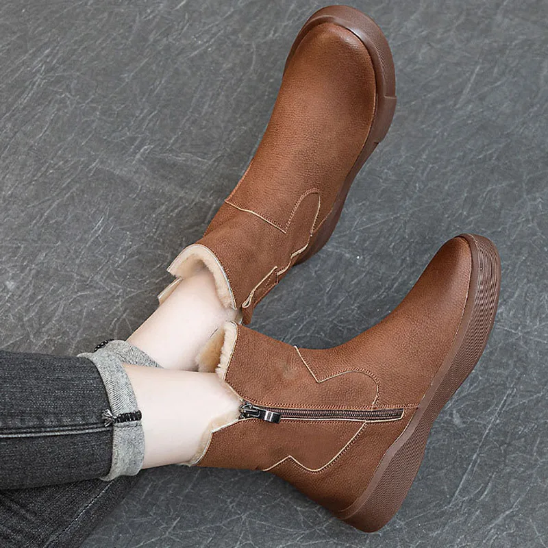 أحذية الثلوج النسائية 2025 أحذية نسائية جديدة من الجلد الطبيعي أحذية شتوية دافئة من الصوف الطبيعي مقاس كبير 42 43 بوتاس موهير WSH4970