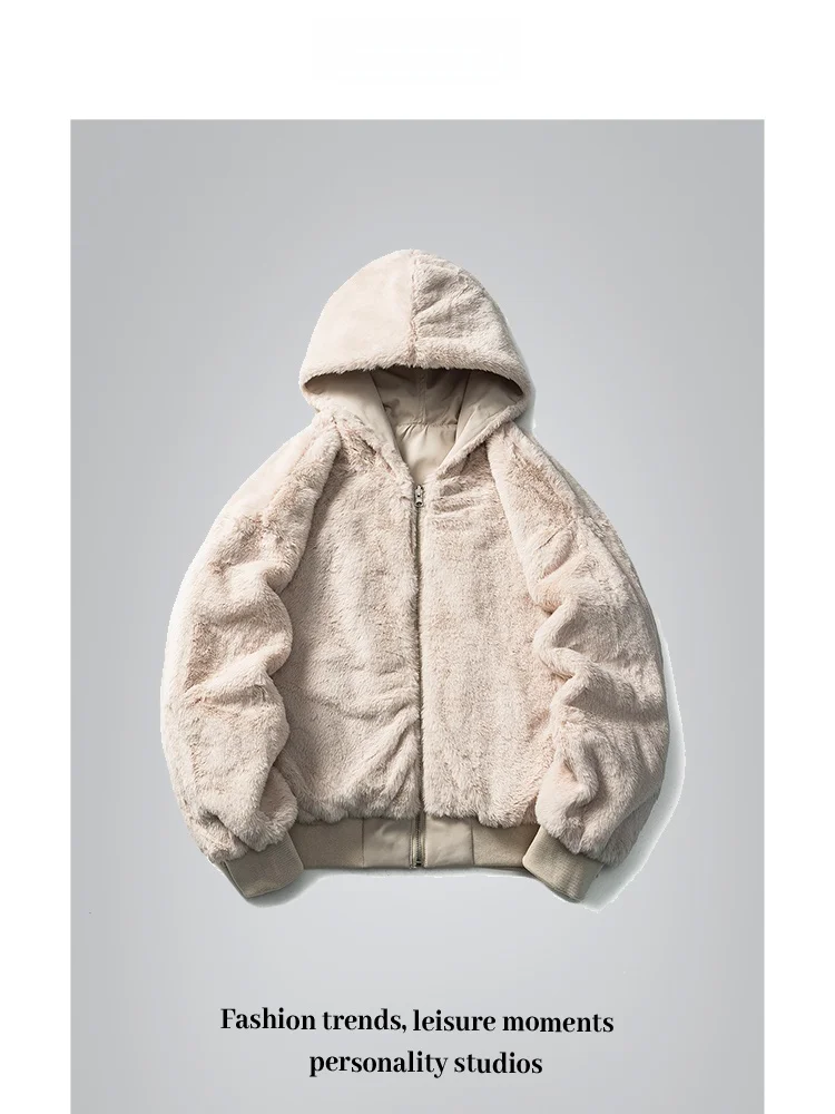 

Куртка ANXIE с капюшоном из овечьей шерсти, двусторонняя, утепленная, уникальный дизайн, уличный стиль, городская мода, утолщенная.