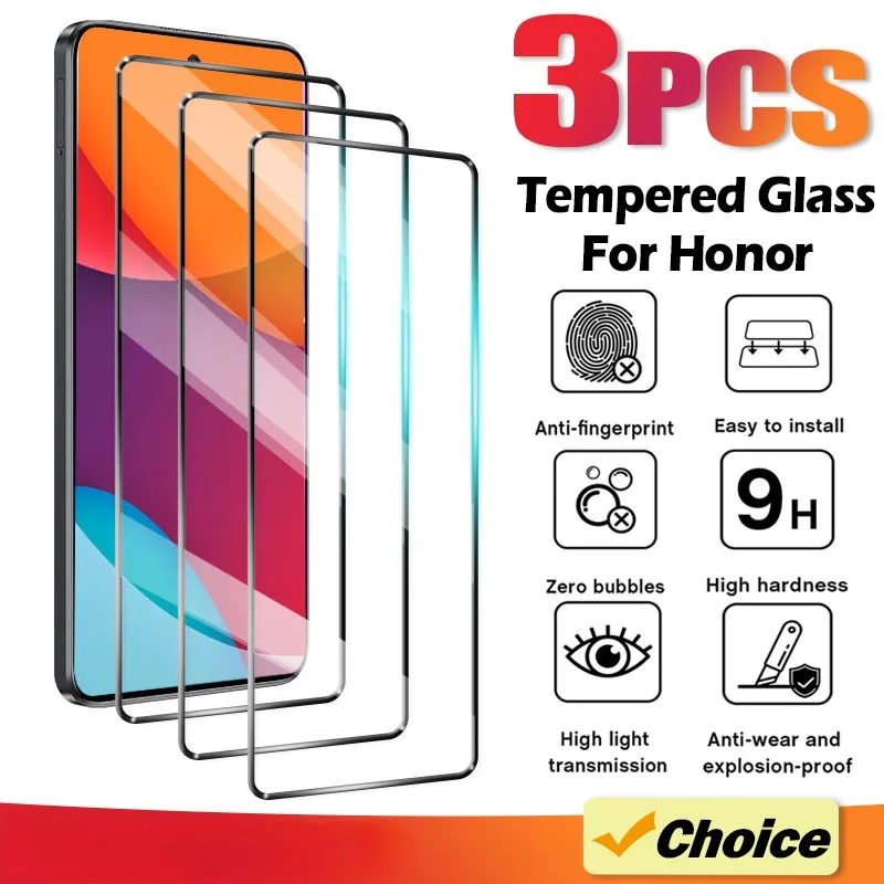 3Pcs Full Cover Tempered Glass for Huawei Honor X8 X8A X7 X7A X6 X9 X10 5G X20 X30 Screen Protector for Honor 20 30 Lite V20 V30