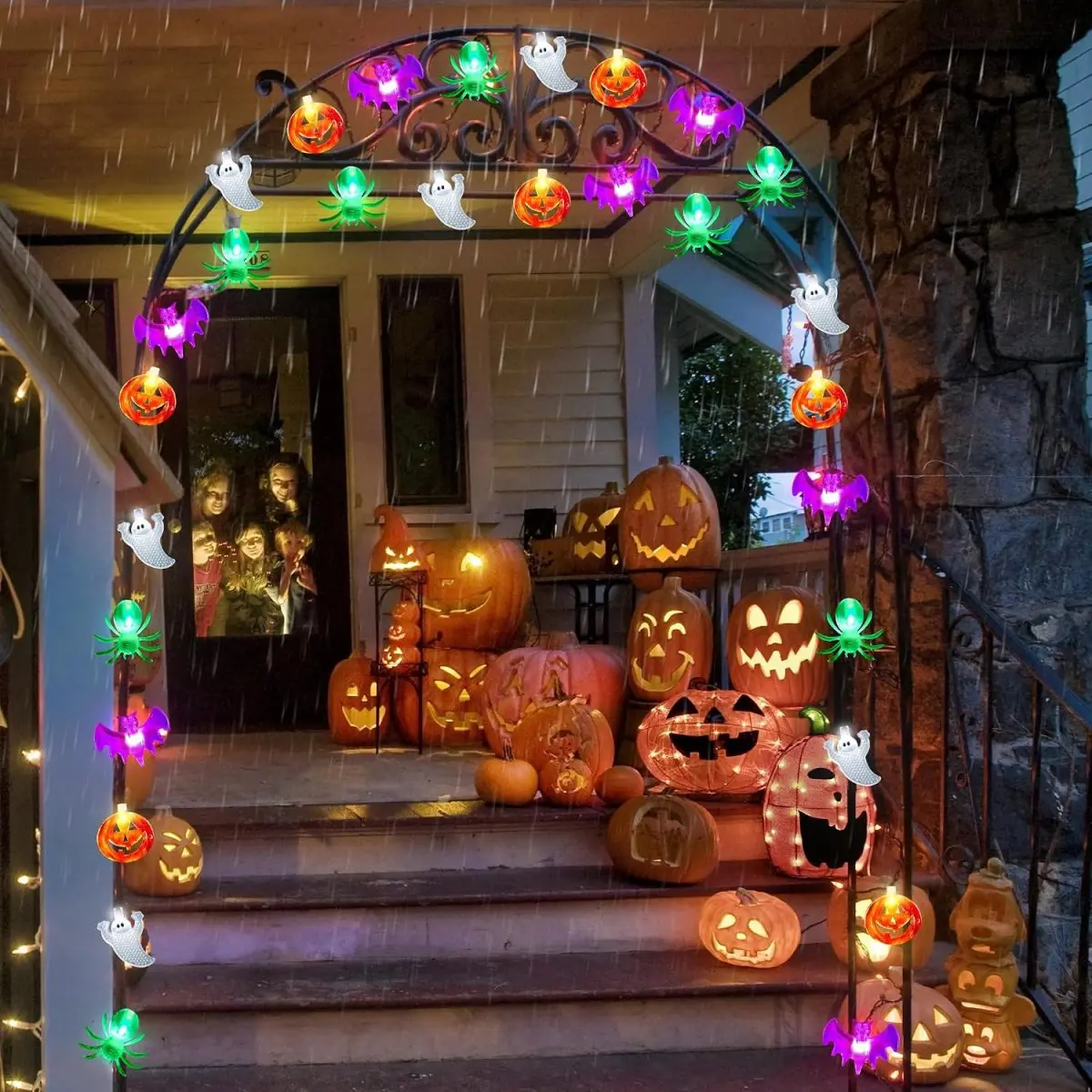 1pc 10/20 LED Pumpkin Bat Ghost Spider Mixed Shapes String Lights Battery Powered Scary Hanging Fairy Lamp For Halloween Decor ﻿
