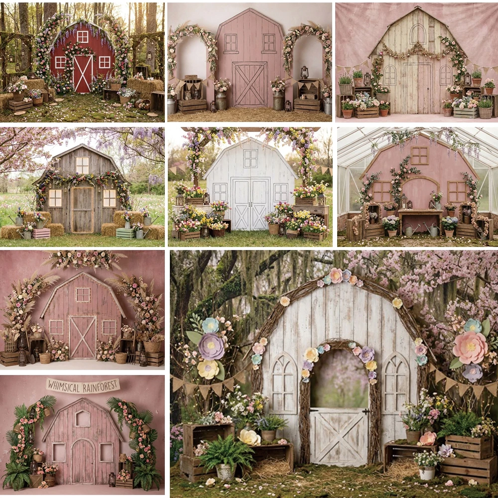 

MOON.QG Forest Pink Barn Backdrop Flower Lantern Basket Background Photography Child Wallpaper Accessories Photozone Photo Booth