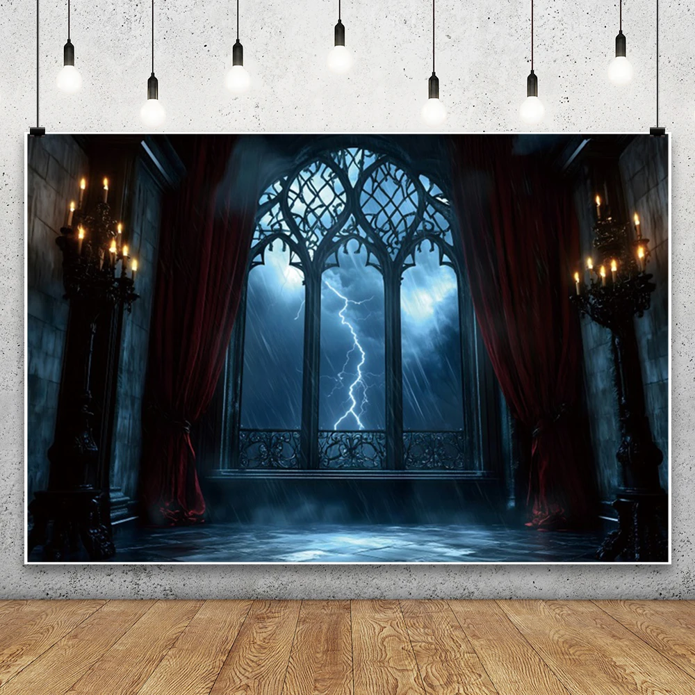 Halloween Lightning Night Backdrops for Photography Terrible Castle Arch Trick or Treat Party Baby Photo Photographic Background