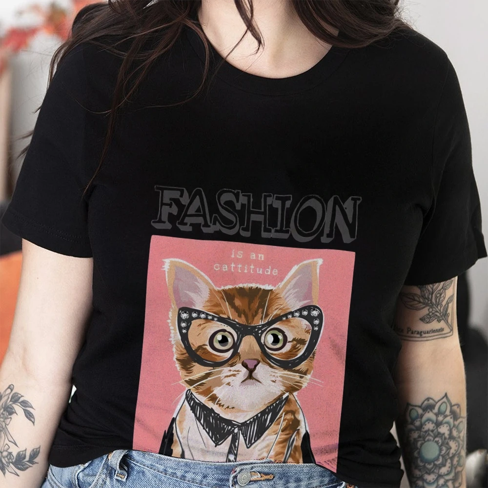 تي شيرت برسومات Y2k، موضة هي موقف مع طباعة قطة أنيقة، طراز Kpop، أنيق ومثق، قماش ناعم للمظهر الكاجوال العصري #2
