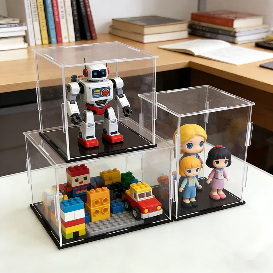 Boîte de présentation en acrylique transparente, anti-poussière, pour objets de collection, jouets, figurines miniatures, modèles, boîtes de rangement avec couvercle, boîte organisatrice