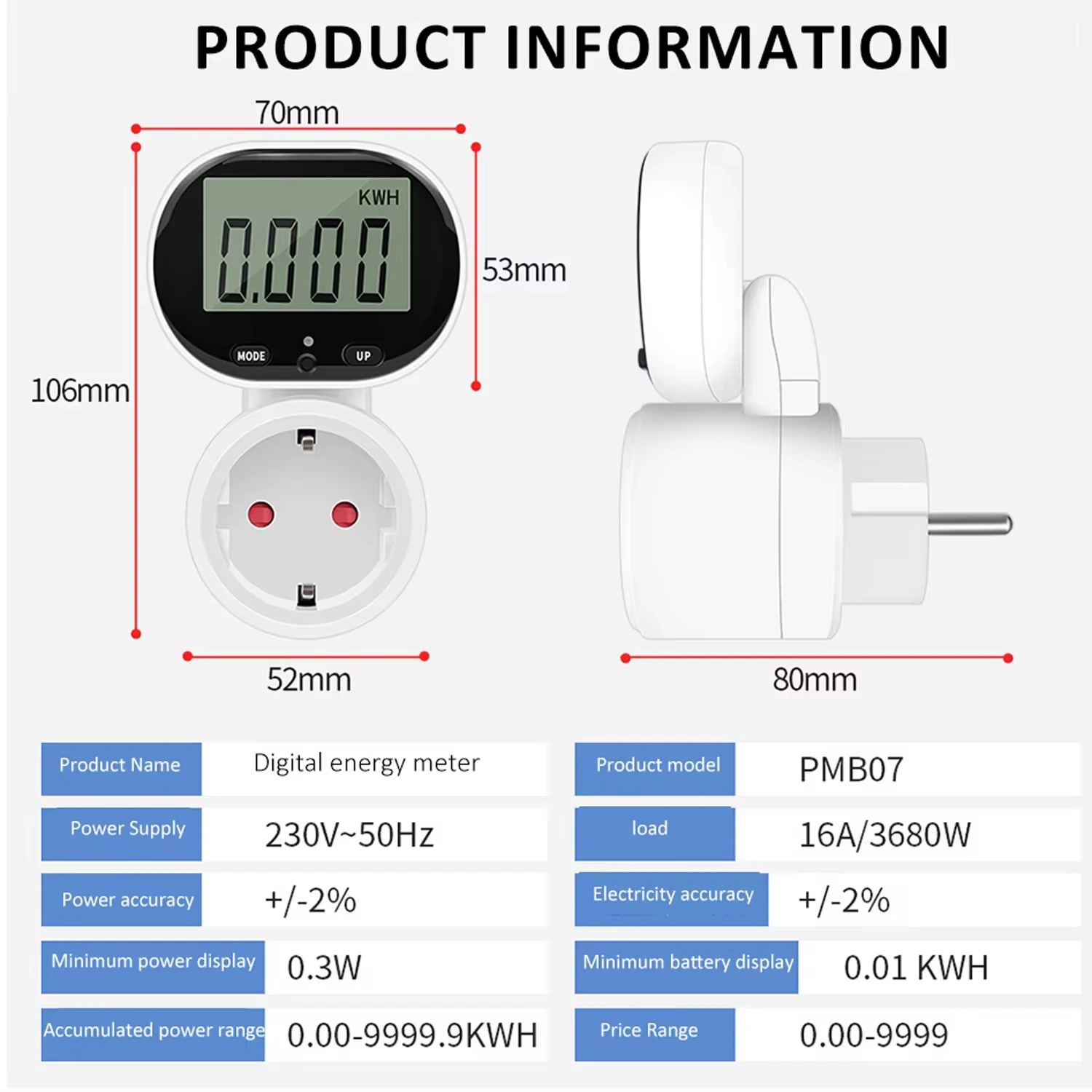 Imagem -04 - Plug Digital Energy Meter Wattmeter Power Meter 45 ° Rotating Watt Display Voltímetro Elétrico Soquete do Medidor de Custo de Energia eu