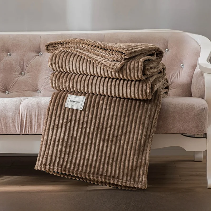 Thiened Coral Fce Winter Blanket Office Single Nap Coverlet Sofa Blanket Dormi Small Blanket Modern Simple Sle Pur...