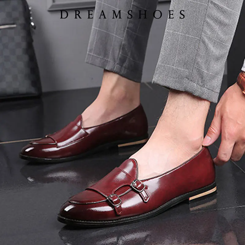 2025 Fashion Men Loafer New Handmade Retro Double Monk Buckle Straps Casual Shoes Men Moccasins For Men Leather Flat Shoes