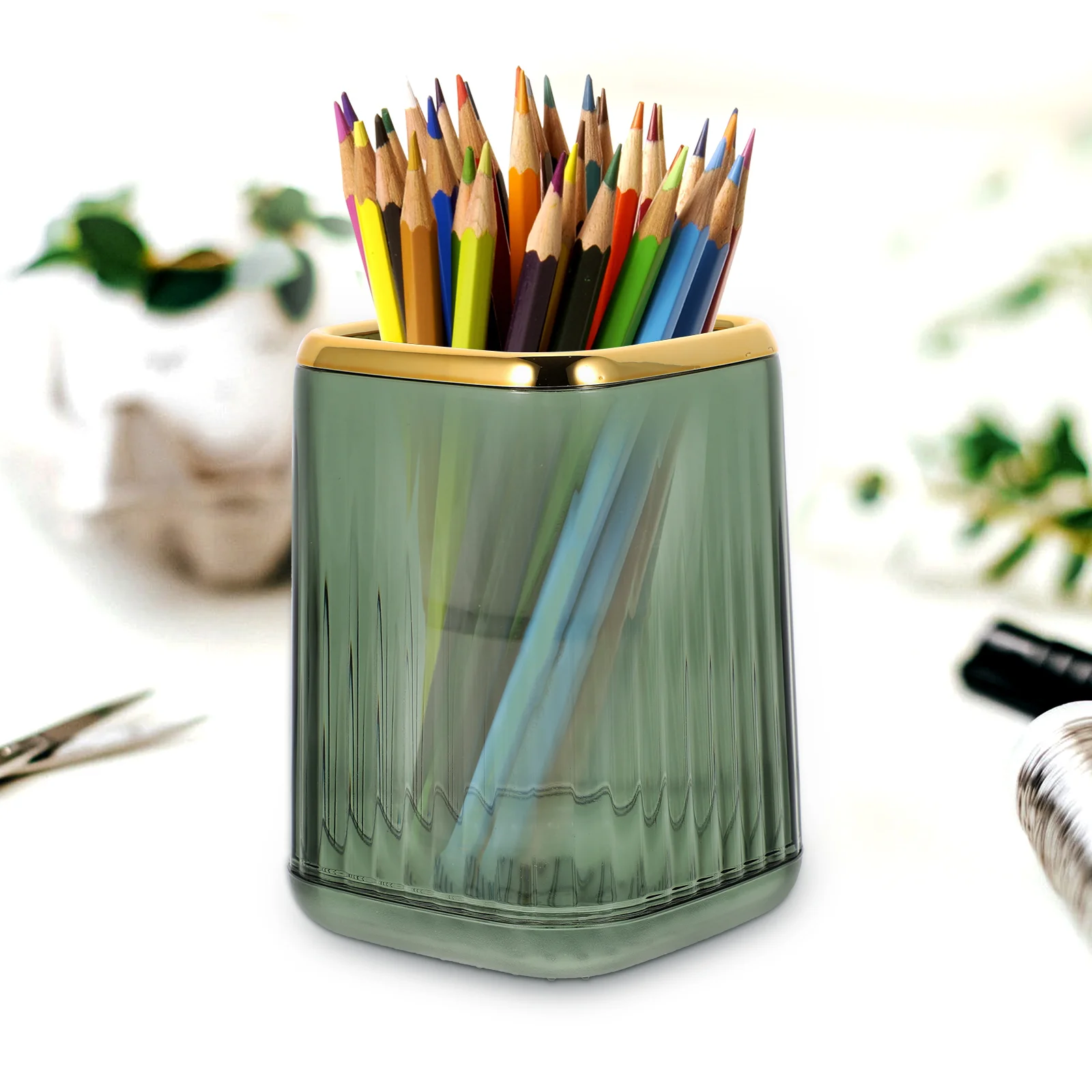 

Stylish Makeup Brush Holder Organizer Storage Pen Container Decorative Desktop Cup Green Durable Travel Home Office