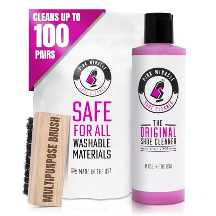 Pink Miracle Shoe Cleaner Kit with Bottle and Brush For Fabric Cleaner For Leather Whites Suede and Nubuck Sneakers