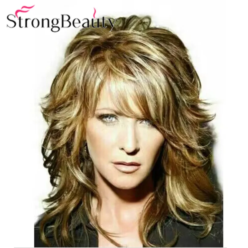 

StrongBeauty Длинные женские вьющиеся синтетические парики с челкой, термостойкие волосы