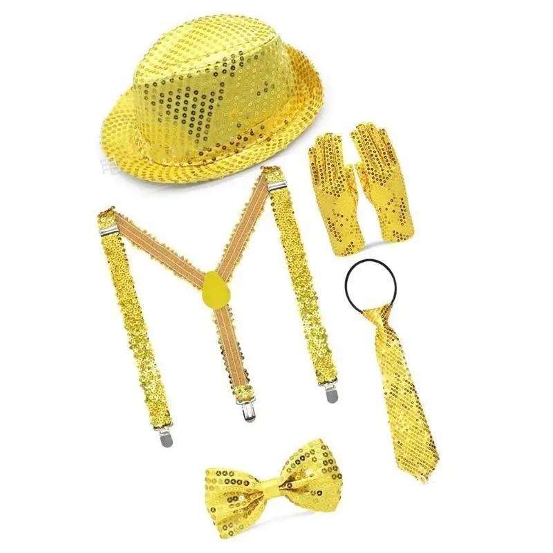

652F 5/6/7Pcs80s 90s Stage Outfits Dance Star Costume,Sequins Gloves,Necktie,Hat,Sunglasses for Halloween Cosplay Party