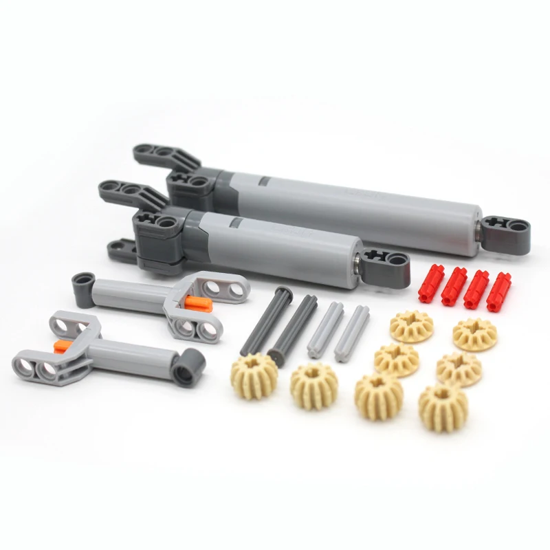 22PCS MOC Push Rod Set Technical Parts Gears Large Putter Linear Actuator Holder Axle and Pin Connectors Compatible Bricks