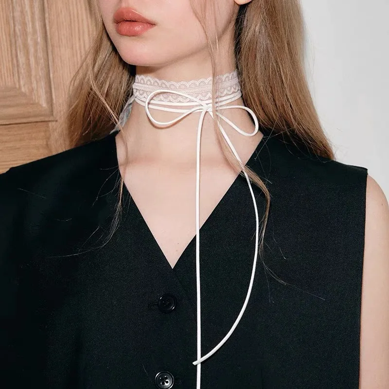 Necklace White Lace Ribbon Thin Choker Adjustable Sweet Elegant Spring Daily Versatile Lightweight Accessory for Women 2026 New