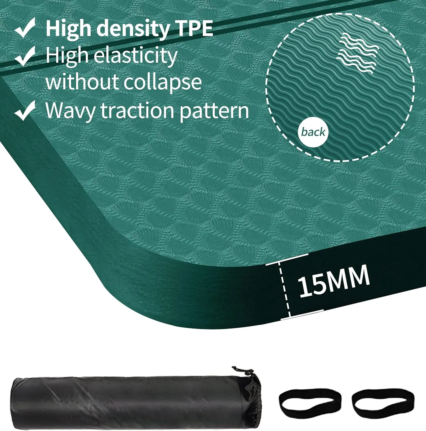 Large TPE Exercise Mat in Blue, for Fitness, Yoga & Pilates - Thick, with Free Carrying Bag
