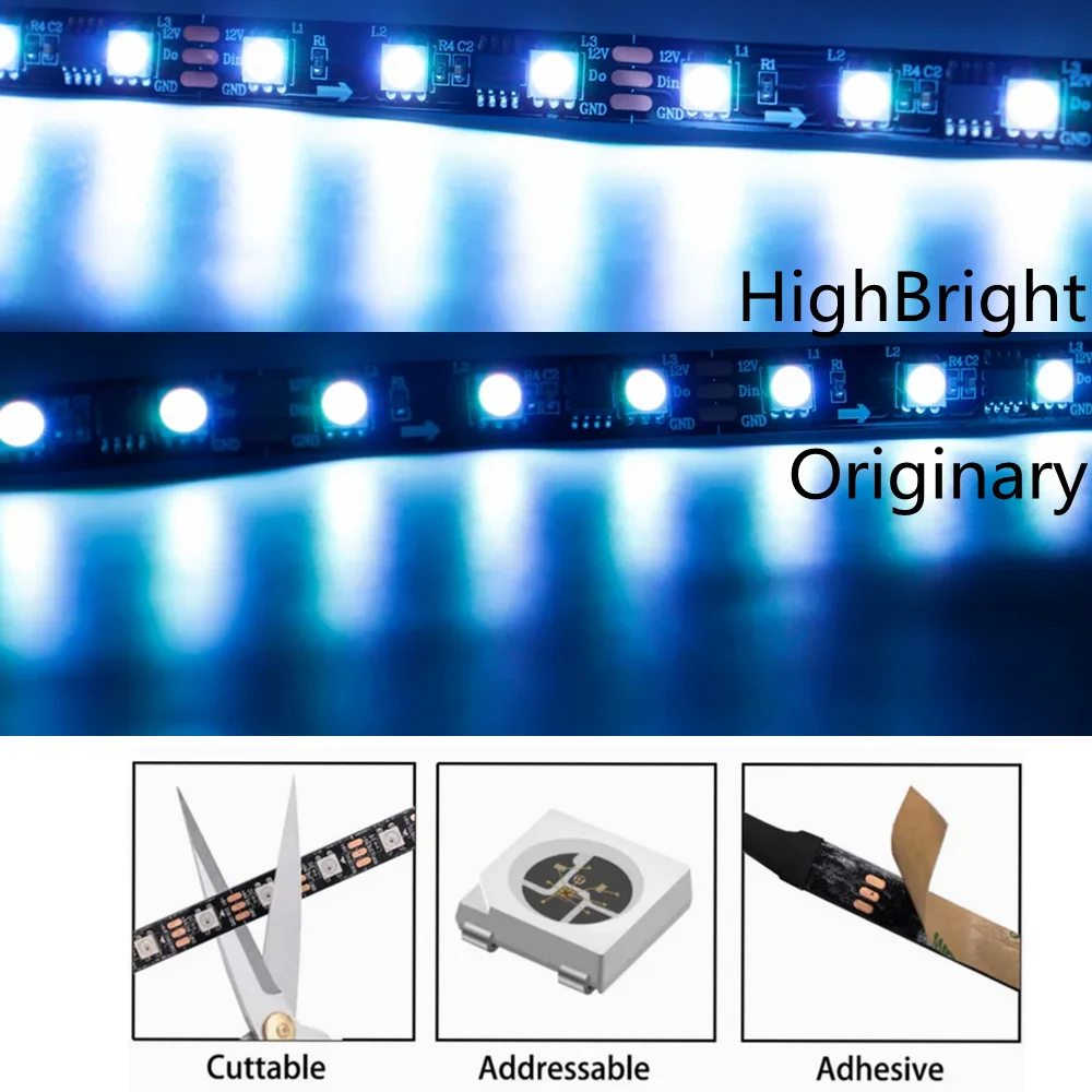 WS2811RGB LED strip 1-5 30/60LEDs IP30/65/67 external control DC12V white/black PCB two versions SMD5050 chip