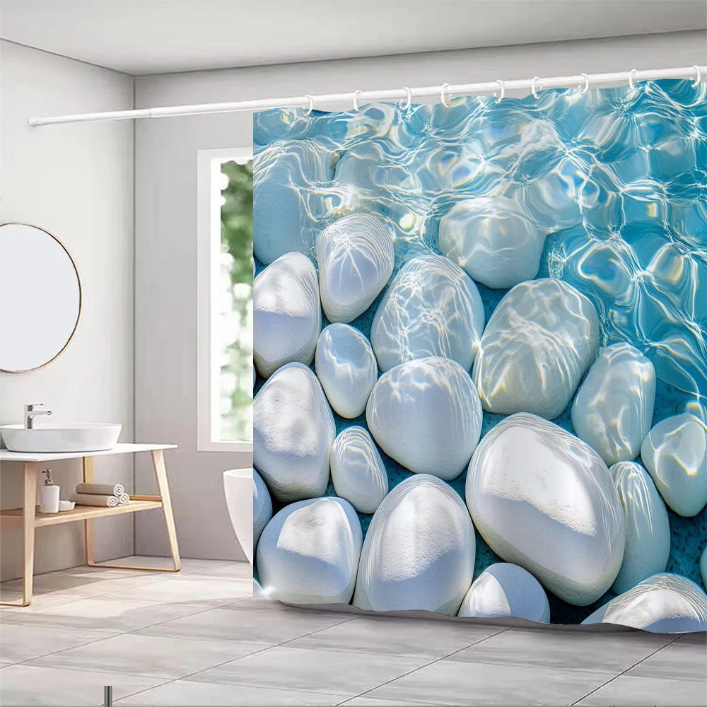 

Blue sea cobblestone style Shower Curtain Bath Curtain Ocean Printed Bathroom Curtains for Home decoration curtain