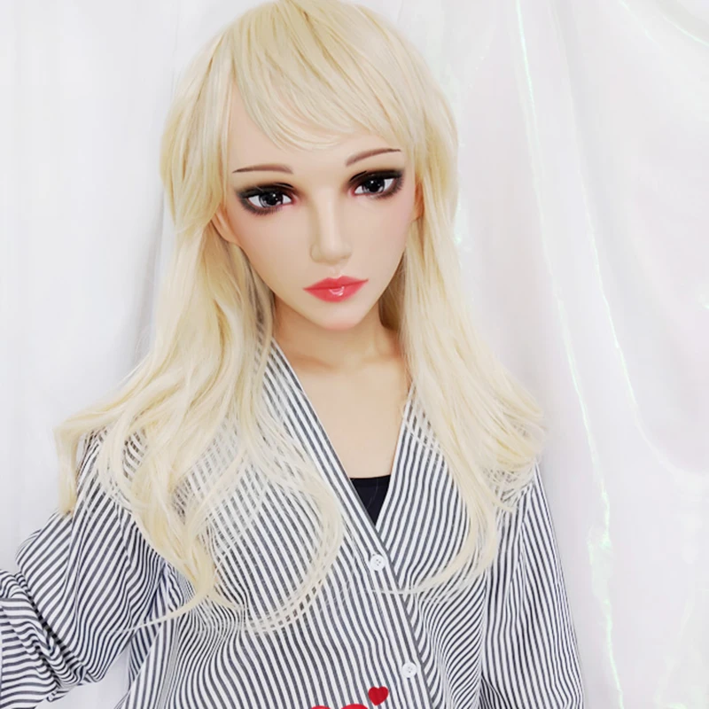 (Sha-04)Female Sweet Girl Resin Half Head Kigurumi BJD Eyes Crossdress Cosplay Japanese Anime Role Lolita Mask With Eyes And Wig