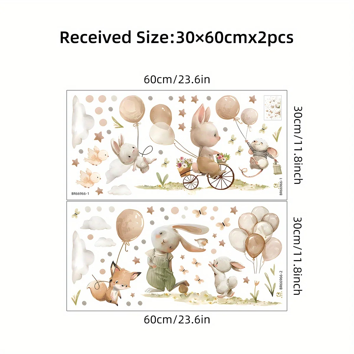2pcs Cartoon Rabbit Fox Balloon Wall Stickers for Children Room Kids Room Decor Bedroom Living Room Decoration Wall Decals