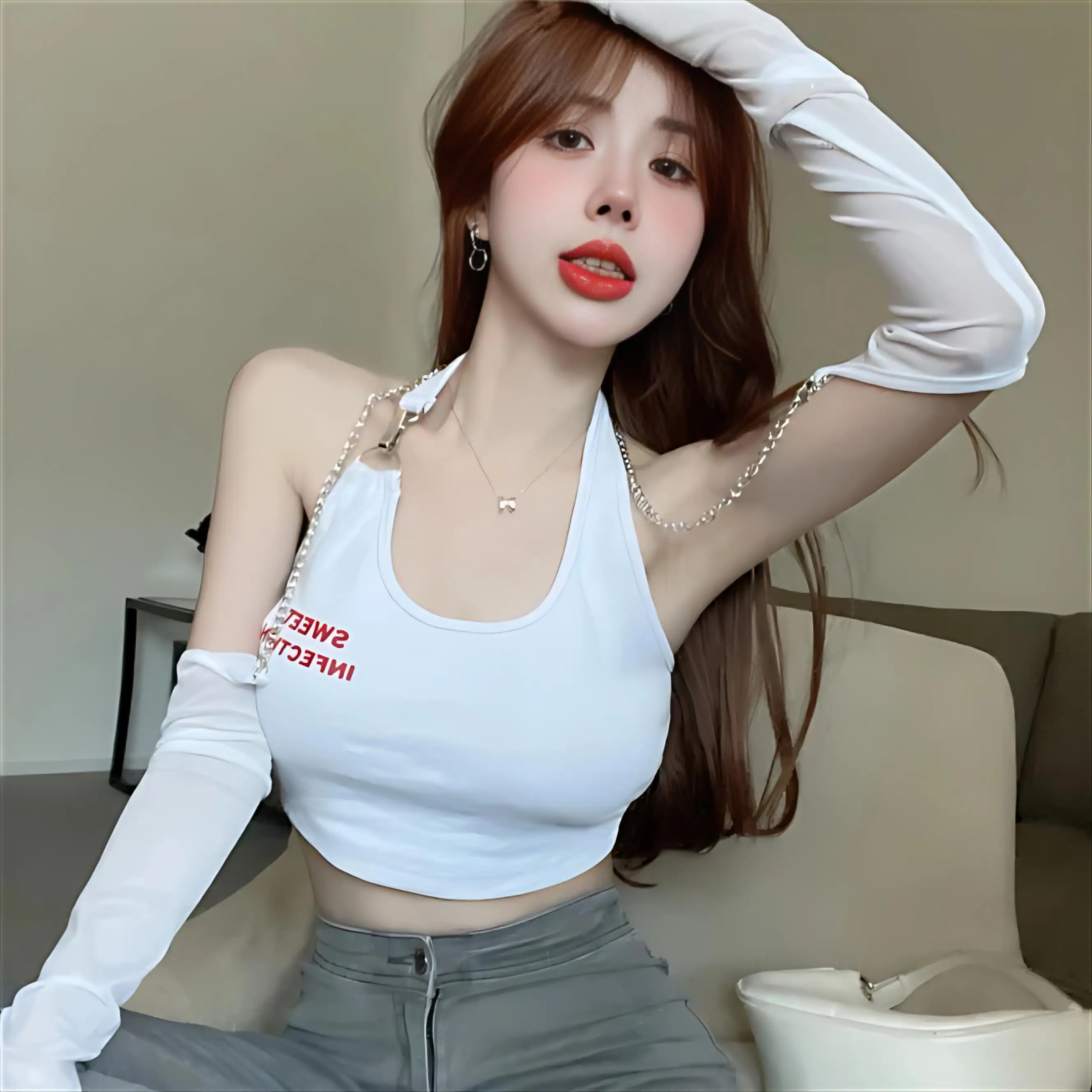 انفصال كم تي شيرت المرأة بلايز مثير الشتاء سميكة الملمس استرخاء ضمادة الشرير ملهى ليلي عصري مريح القوطية Gf #1