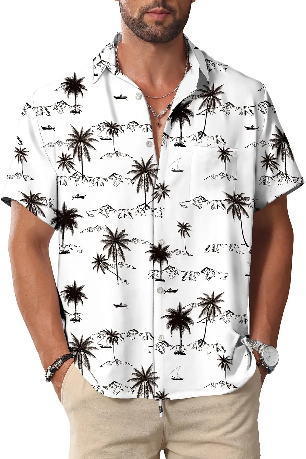 

KYKU Гавайские мужские рубашки Повседневная: тропическая мужская рубашка на пуговицах с коротким рукавом для пляжного отдыха и карманом