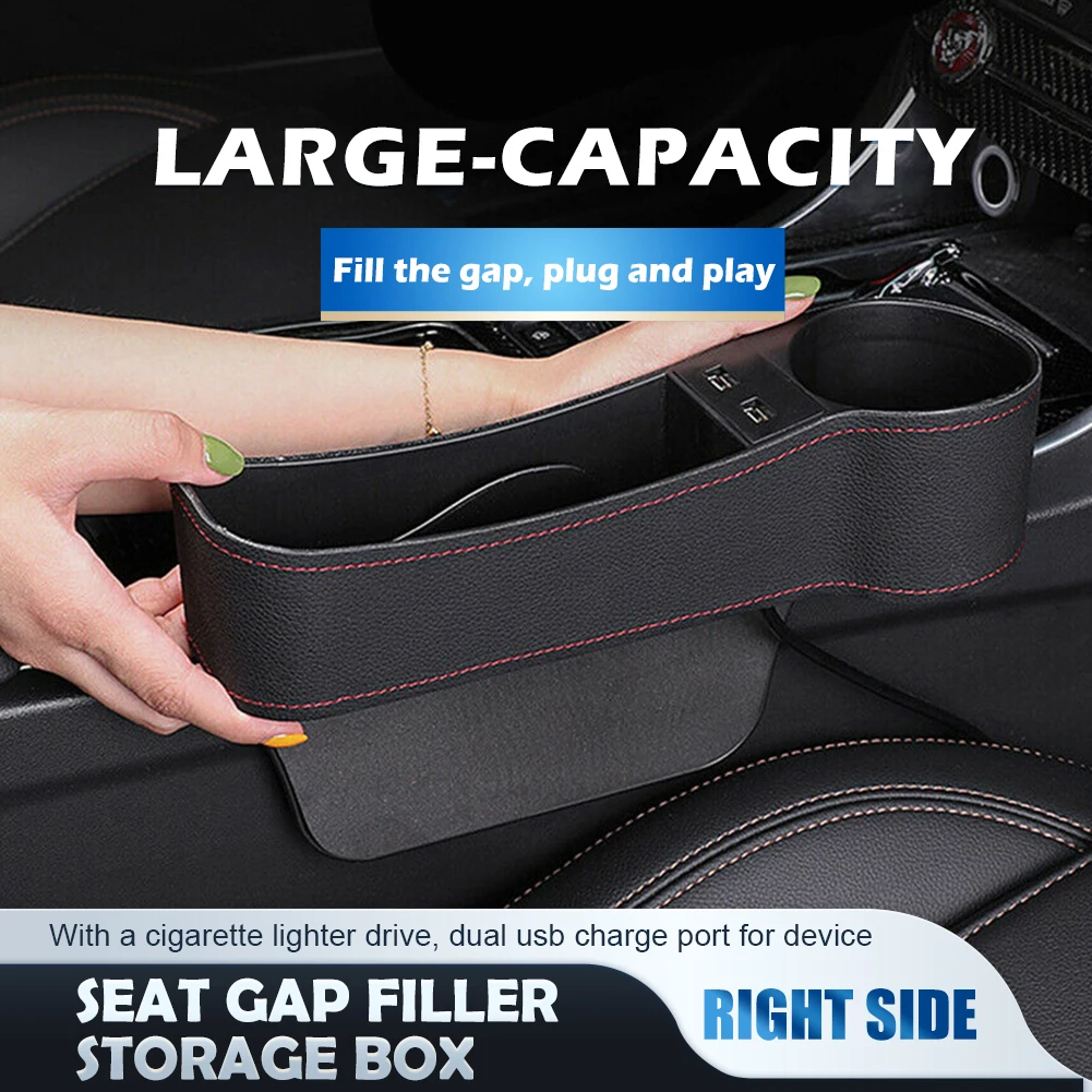 

1pcs Right Side Car Accessories Seat Slit Pocket Storage Organizer Box Port With A Cigarette Lighter Drive 2usb Auto Accessories