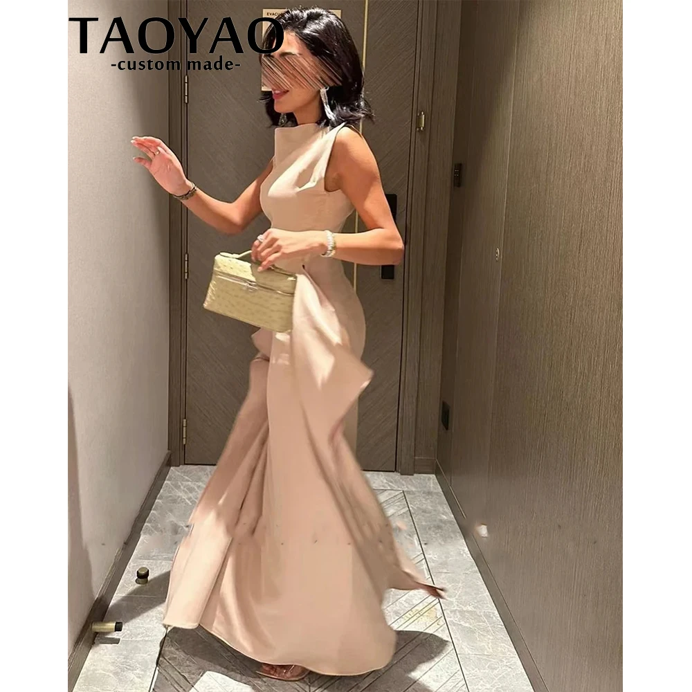 TaoYao Women Evening Dresses New Elegant Mermaid Blush Pink Prom Dresses Sleeveless Floor-Length Formal Party Gowns Elegant 2023