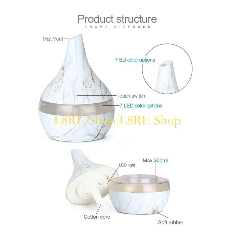 L8RE 300ML AIR MISIDIFIER USB آلة علاجية تعمل بالروائح العطرية مع مصابيح موزع العطرية PP/ABS للاستخدام