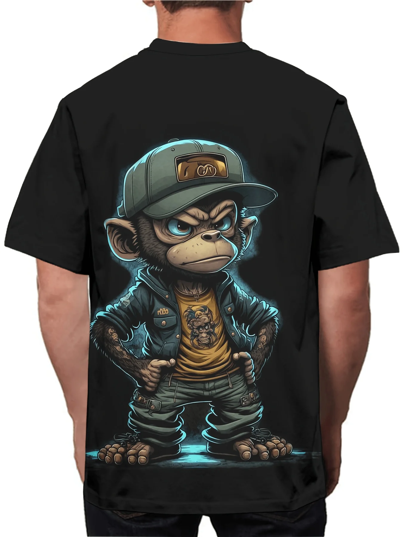 Hiphop Monkey Print, Men's Graphic Design Crew Neck Novel T-shirt, Casual Comfy Tees Tshirts For Summer, Men's Clothing Tops