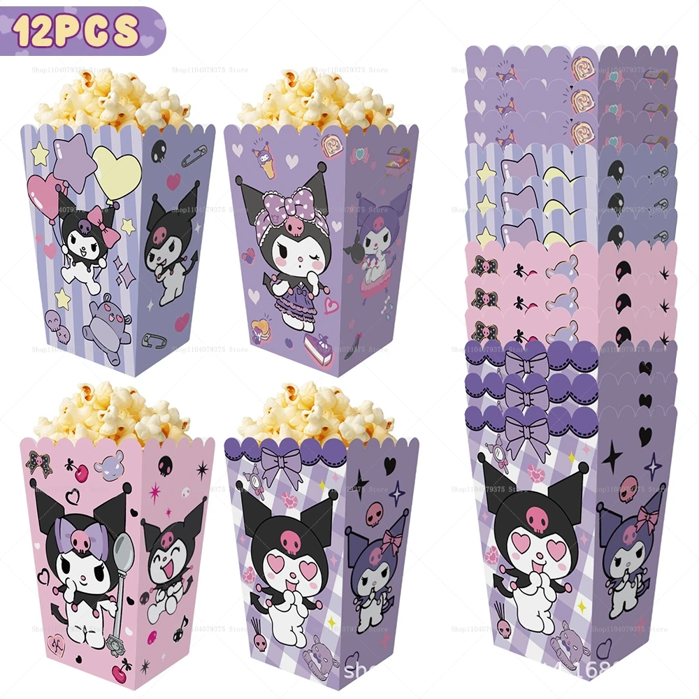 12 Pcs Sanrio Party Popcorn Box Kuromi Baby Shower Party Biscuit Box Suitable For Children Purple Angel Party Birthday Snack Box