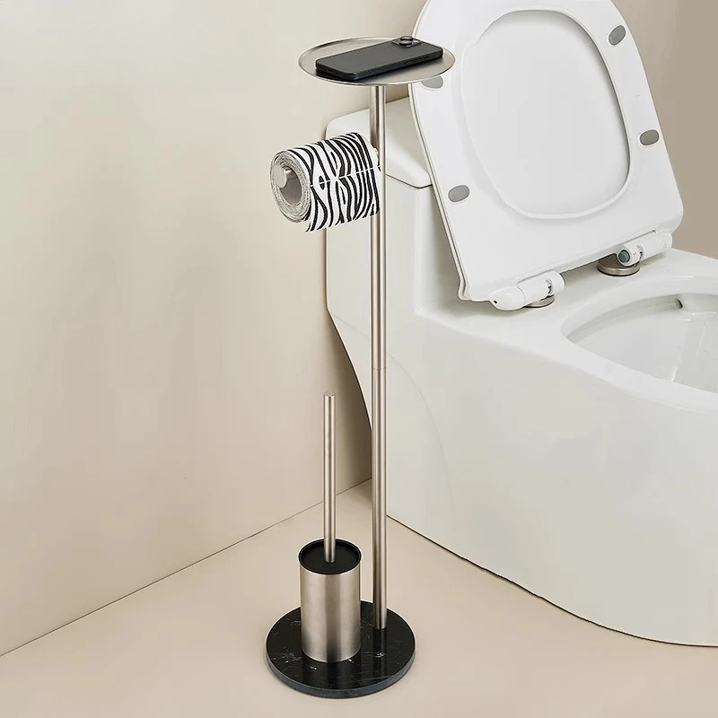 

‌Stainless Steel Toilet Paper Holder, Floor-Standing Bathroom Tissue Roll Stand with Brush Set, Multi-Functional Cleaning Brush