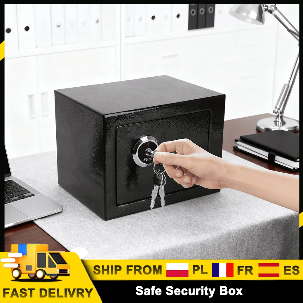 Mechanischer Safe mit 3 Schlüsseln, Doppelbit-Schloss, aus Eisen und Stahl, für Zuhause, Büro, Bargeld/Geld/Schmuckaufbewahrung