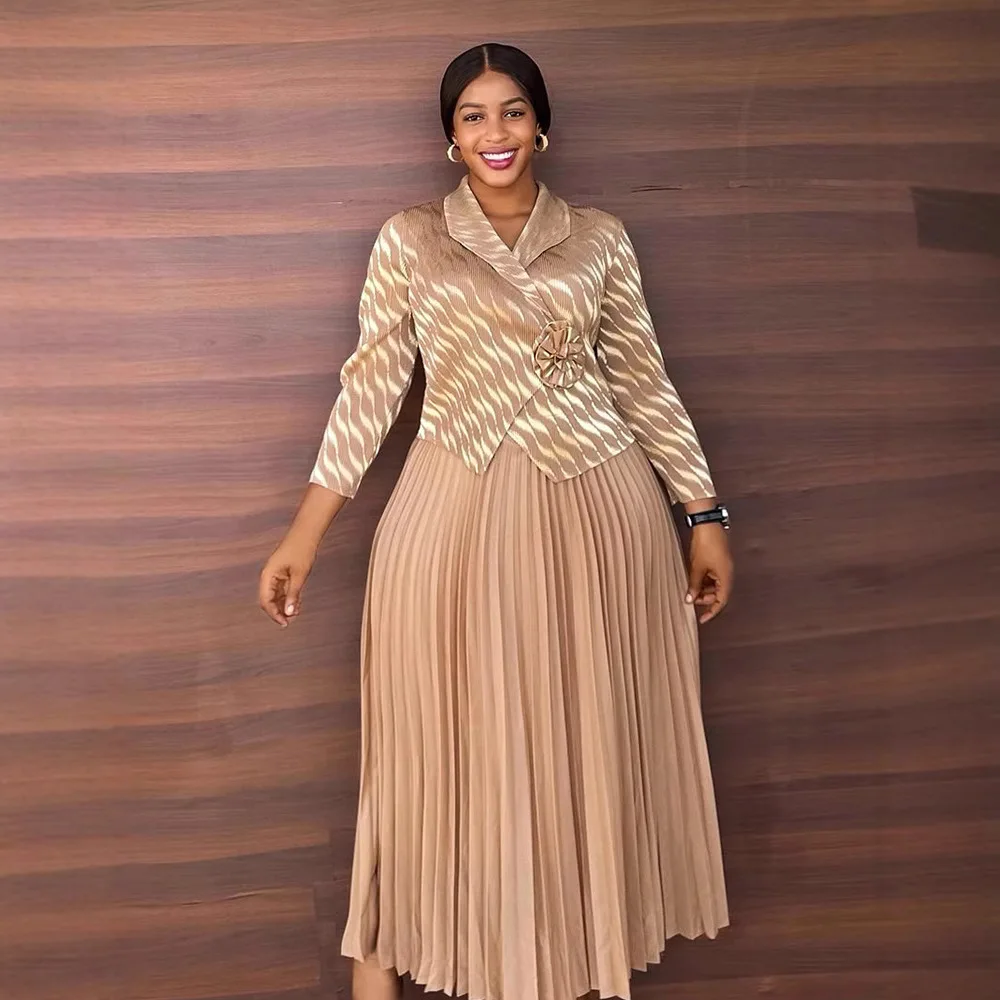 

Miyake Pleated Skirt Set for Women 2025 New Gold-plated Lapel Two-piece Sets Fashionable Loose Large-size Folds Skirt