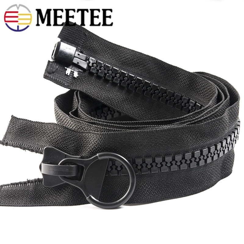 Meetee 60-300cm 8# Resin Zippers Open-End Long Zips for Down Jacket Coat Tent Bag Zip Repair Kit Sewing DIY Accessories Material