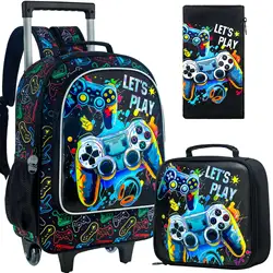 Rolling Backpack for Boys, Kids Roller Wheels School Bookbag with Lunch Bag, Wheeled School Bag for Children