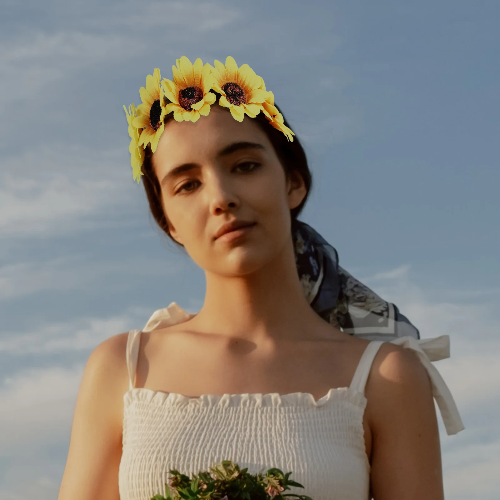 

2Pcs SunFlower Headband Elastic Women HairAccessory Bride Garland Cloth Simulation Flower Wedding Bridesmaid Headpiece
