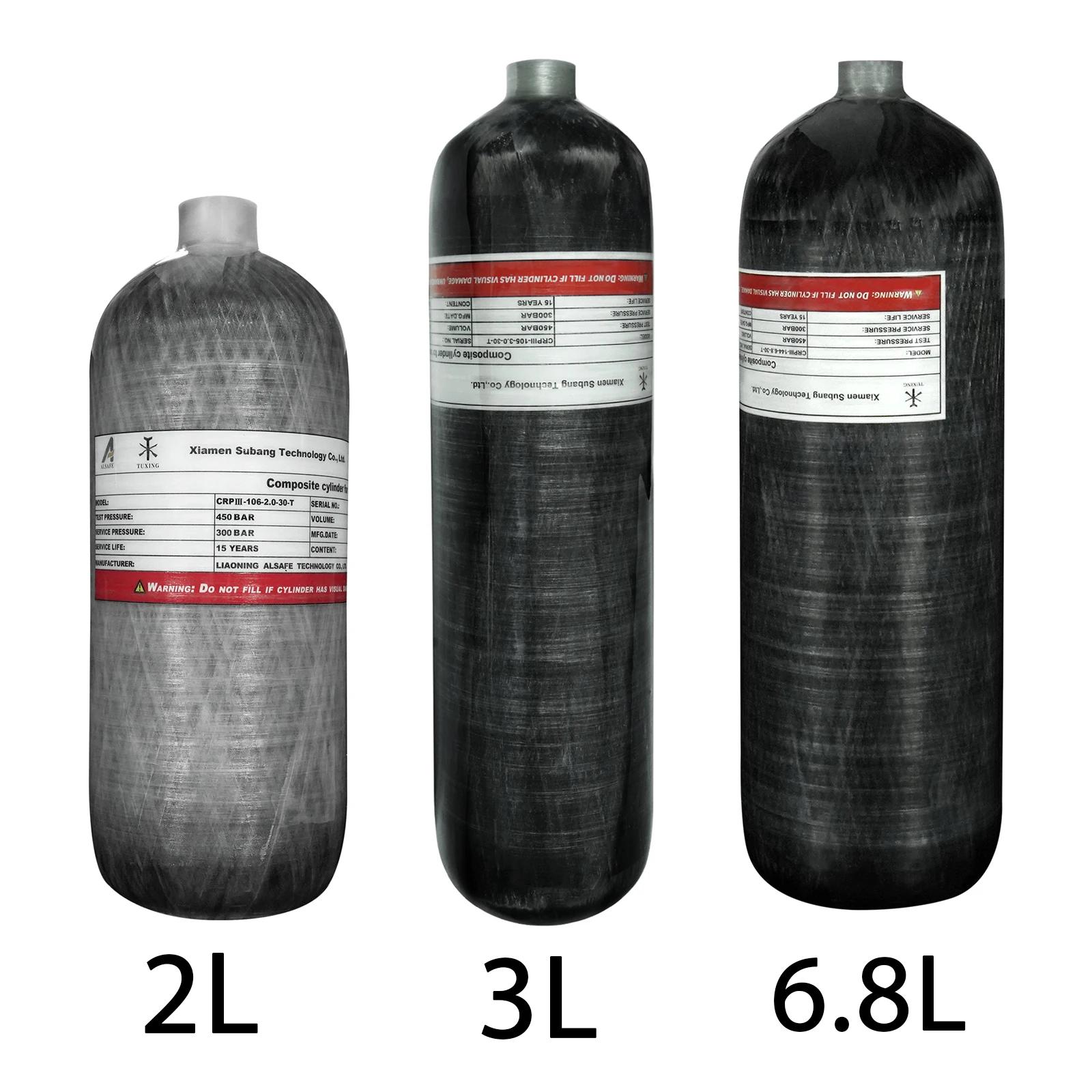 TUXING 6.8L/3L/2L Carbon Fiber Cylinders 4500Psi 300Bar High Pressure Cylinders Firefighting Scuba Diving Tank  M18*1.5