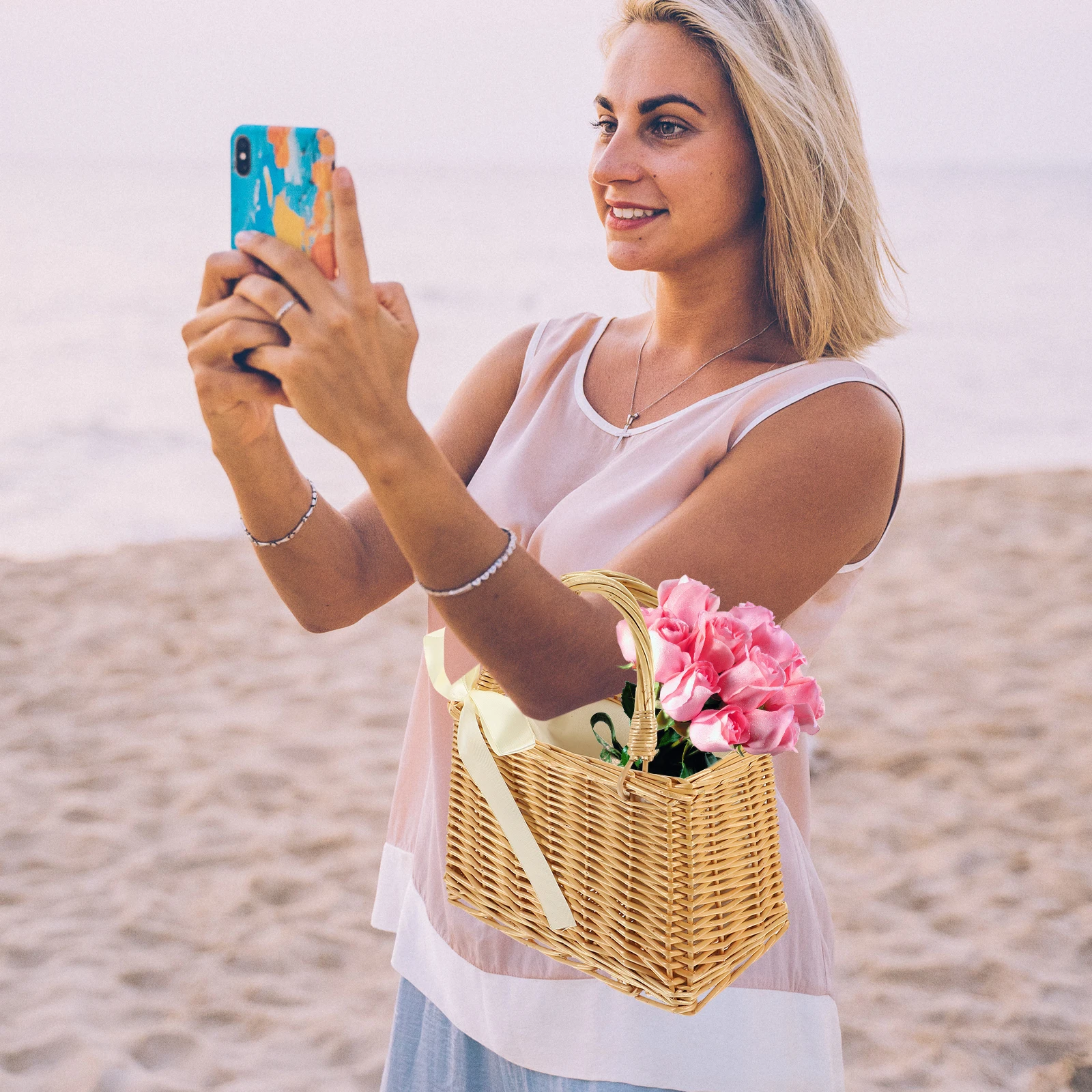 

Girls Square Storage Purse Handbag Bag Vegetables Rural Wicker Picnic Style Hand Basket Storage Basket Bag Handbag 9\