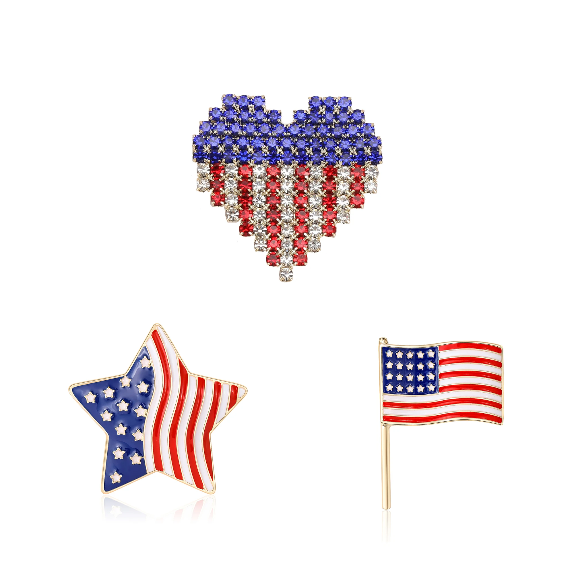 Beaut&Berry Enamel USA Flag Love Brooches for Women Unisex American Star Pins Office Party Casual Accessories Gifts