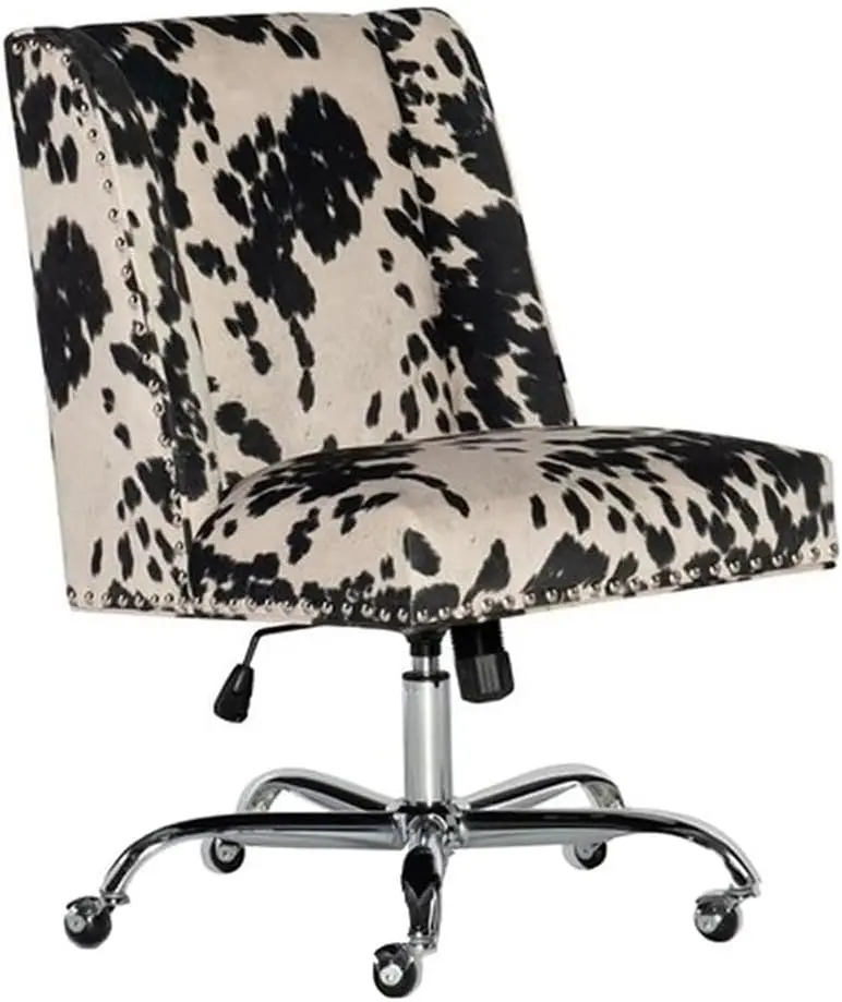 Transitional Fabric Armless Cow Print Office Chair In Black